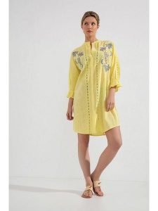 Josephine & Co Sukienka w kolorze żółtym rozmiar: 38. Żółte sukienki Josephine & Co, na co dzień, bez wzorów, z bawełny, bez kołnierzyka, bez ramiączek, midi, proste. Za 242,13 zł.