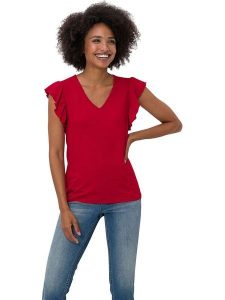 Heine Koszulka w kolorze czerwonym rozmiar: 38. Czerwone bluzki Heine, bez wzorów, bez kołnierzyka, bez ramiączek. Za 52,30 zł.