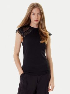 Morgan Bluzka 252-DODO Czarny Slim Fit. Czarne bluzki Morgan, s, bez wzorów, z wiskozy, bez kołnierzyka, bez ramiączek. Za 139,99 zł.