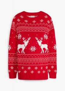 Sweter ciążowy na okres ciąży i po nim, z czystej bawełny organicznej. Czerwone swetry klasyczne bonprix, z bawełny, bez kołnierzyka, moda ciążowa. Za 149,99 zł.