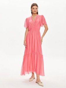 Haveone Sukienka letnia AFF-L013 Różowy Regular Fit. Czerwone kombinezony Haveone, na lato, l, bez wzorów, z wiskozy, bez kołnierzyka, bez ramiączek. Za 359,99 zł.