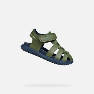 Sandały GEOX B SANDAL FUSBETTO BO Zielony. Niebieskie sandały Geox, bez wzorów, z syntetyku, bez obcasa, bez zapięcia. Za 190,99 zł.