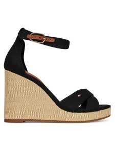 Tommy Hilfiger Sandały Flag High Wedge Espad Crisscross FW0FW08661 Czarny. Czarne sandały TOMMY HILFIGER, bez wzorów, z materiału, bez obcasa, na koturnie, bez zapięcia. Za 219,99 zł.