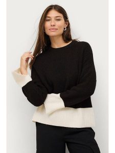 Ellos Sweter "Mallis" w kolorze czarno-białym rozmiar: 34/36. Czarne swetry oversize ellos, bez wzorów, prążkowane, bez ramiączek. Za 100,99 zł.