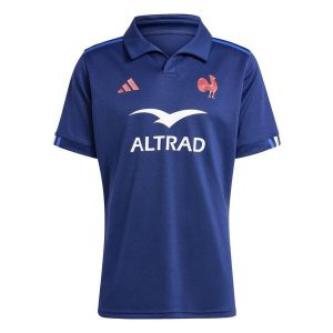 Koszulka France Rugby Home. Niebieskie bluzki ADIDAS, s, bez wzorów, z materiału, sportowe, bez kołnierzyka, bez ramiączek. W wyprzedaży za 353,50 zł.