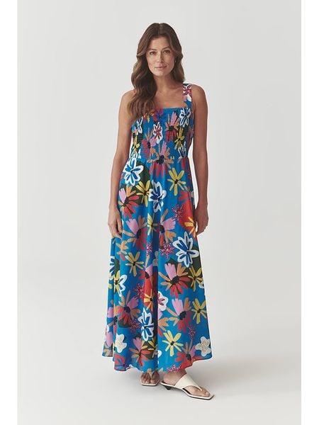 TATUUM Sukienka w kolorze niebieskim ze wzorem rozmiar: 36. Niebieskie sukienki Tatuum, bez wzorów, z bawełny, bez kołnierzyka, bez ramiączek, maxi, rozkloszowane. Za 191,88 zł.