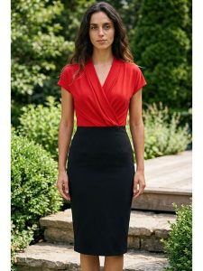 SOULSHAE Sukienka w kolorze czerwono-czarnym rozmiar: XXL/3XL. Czarne sukienki SOULSHAE, xl, bez wzorów, bez kołnierzyka, bez ramiączek, midi. Za 144,95 zł.