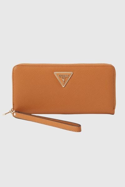 GUESS Brązowy duży portfel damski Laurel. Brązowe portfele Guess, z aplikacjami, ze skóry ekologicznej. W wyprzedaży za 151,99 zł.