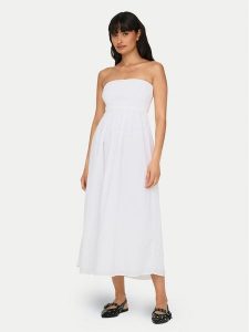 ONLY Sukienka letnia Claudia 15343044 Biały Regular Fit. Białe kombinezony ONLY, na lato, l, bez wzorów, z bawełny, bez kołnierzyka, bez ramiączek. Za 99,99 zł.