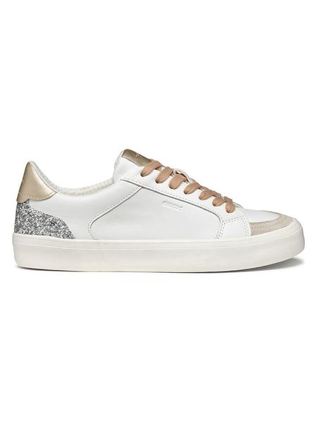 Geox Skórzane sneakersy "Emmeleny" w kolorze złoto-biało-szarym rozmiar: 36. Białe trampki Geox, bez wzorów, z materiału, bez zapięcia. Za 170,47 zł.