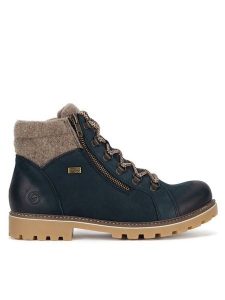 Remonte Botki D7478-14 Niebieski. Niebieskie botki Remonte, bez wzorów, z nubiku, bez obcasa, na płaskiej podeszwie, bez zapięcia. Za 335,99 zł.