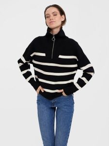 Vero Moda Sweter "Saba" w kolorze czarno-kremowym rozmiar: XL. Czarne golfy Vero Moda, bez wzorów. Za 79,21 zł.