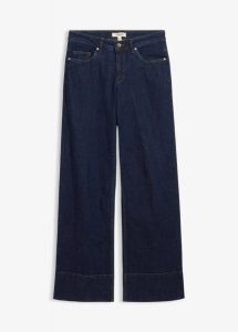 Dżinsy wide leg, mid waist, z bawełny organicznej. Niebieskie jeansy bonprix, bez wzorów, z bawełny. Za 179,99 zł.