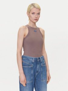 HUGO Top 50508857 Brązowy Slim Fit. Brązowe topy Hugo, xs, bez wzorów, z bawełny, bez kołnierzyka, bez ramiączek. Za 139,99 zł.