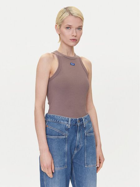 HUGO Top 50508857 Brązowy Slim Fit. Brązowe topy Hugo, xl, bez wzorów, z bawełny, bez kołnierzyka, bez ramiączek. Za 139,99 zł.