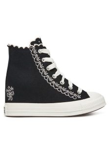 Converse Trampki Chuck Taylor All Star Wedge A13546C Czarny. Czarne trampki Converse, bez wzorów, z materiału, bez zapięcia. Za 279,99 zł.