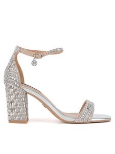 Nine West Sandały WFA3032-1 Srebrny. Szare sandały Nine West, bez wzorów, z materiału, bez obcasa, na słupku, bez zapięcia. Za 249,99 zł.