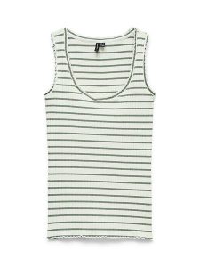 Vero Moda Top w kolorze biało-zielonym rozmiar: M. Białe topy Vero Moda, m, bez wzorów, prążkowane, bez kołnierzyka, bez ramiączek. Za 60,45 zł.