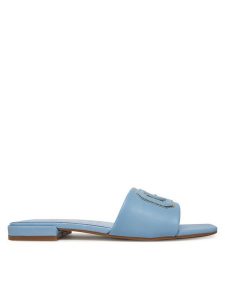 Guess Klapki FLJTAR LEA19 Niebieski. Niebieskie klapki Guess, z aplikacjami, ze skóry, bez obcasa. Za 319,99 zł.