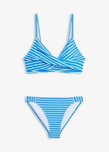Bikini z kopertowym dekoltem (2 części). Niebieskie bikini bonprix, bez wzorów. Za 119,99 zł.