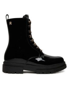 Tommy Hilfiger Trzewiki T4A5-34026-0775 D Czarny. Czarne botki TOMMY HILFIGER, bez wzorów, ze skóry, bez obcasa, na płaskiej podeszwie, bez zapięcia. Za 509,99 zł.