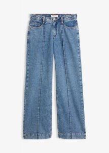 Jeansy wide leg, średni stan. Niebieskie jeansy bonprix, bez wzorów, z jeansu. Za 149,99 zł.