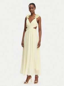 Morgan Sukienka wieczorowa 251-RISSAL Żółty Regular Fit. Żółte sukienki Morgan, bez wzorów, z syntetyku, wizytowe, bez kołnierzyka, bez ramiączek. Za 549,99 zł.