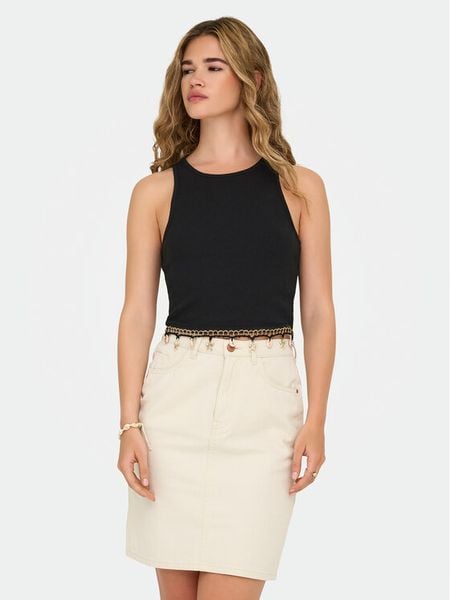 ONLY Top Shelly 15325019 Czarny Slim Fit. Czarne topy ONLY, xs, bez wzorów, z bawełny, bez kołnierzyka, bez ramiączek. Za 49,99 zł.