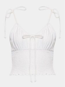 Gina Tricot Top 19928 Biały Regular Fit. Białe topy Gina Tricot, xl, bez wzorów, z bawełny, bez kołnierzyka, bez ramiączek. Za 119,99 zł.