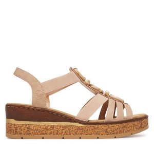 Sandały Rieker. Brązowe sandały Rieker, bez wzorów, bez obcasa, na koturnie, bez zapięcia. Za 339,99 zł.