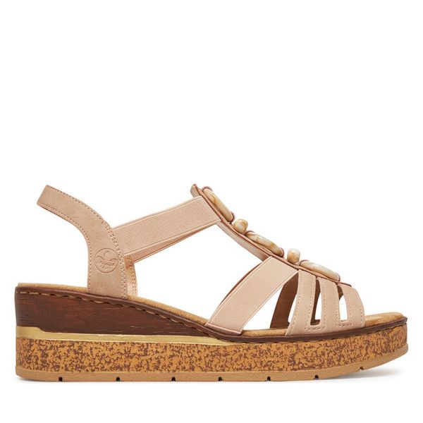 Sandały Rieker. Brązowe sandały Rieker, bez wzorów, bez obcasa, na koturnie, bez zapięcia. Za 339,99 zł.