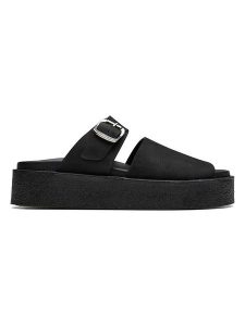 Clarks Skórzane klapki w kolorze czarnym rozmiar: 39. Czarne klapki Clarks, bez wzorów, z otwartym noskiem, bez obcasa, na platformie. Za 259,13 zł.