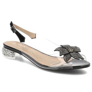 Czarne Sandały S.Barski Eleganckie Obuwie Damskie. Czarne sandały S.BARSKI, z aplikacjami, bez obcasa, na obcasie, bez zapięcia. Za 199,00 zł.