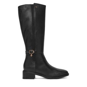 Kozaki MEXX. Czarne kozaki Mexx, bez wzorów, bez obcasa, na płaskiej podeszwie, bez zapięcia. Za 599,99 zł.