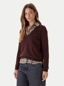 Tommy Jeans Sweter Essential DW0DW19888 Brązowy Regular Fit. Brązowe swetry klasyczne Tommy Jeans, xs, z bawełny, bez kołnierzyka. Za 299,99 zł.