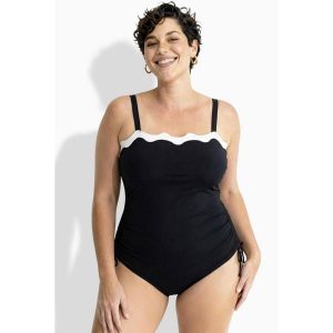Damskie Strój kąpielowy miękkie miseczki odczepiane ramiączka. Czarne stroje jednoczęściowe Ulla Popken, bez wzorów, z elastanu. Za 279,99 zł.