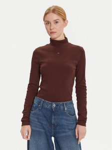 Tommy Jeans Bluzka Essential DW0DW19830 Brązowy Slim Fit. Brązowe bluzki Tommy Jeans, xxs, bez wzorów, z bawełny, bez kołnierzyka, bez ramiączek. Za 199,99 zł.