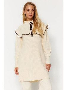 Trendyol Sweter w kolorze beżowym rozmiar: L. Brązowe swetry oversize Trendyol, l, bez wzorów, ze splotem, bez ramiączek. Za 114,17 zł.