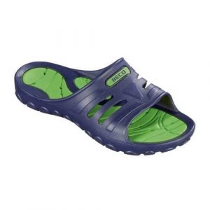 Klapki Beco unisex zielone i ciemnoniebieskie. Niebieskie klapki 47 Brand, bez wzorów, z tworzywa sztucznego, bez obcasa. Za 195,99 zł.