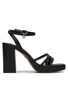 Nine West Sandały TS6197-01 Czarny. Czarne sandały Nine West, bez wzorów, z materiału, bez obcasa, na słupku, bez zapięcia. Za 183,99 zł.