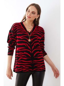 Milan Kiss Sweter w kolorze czerwono-czarnym ze wzorem rozmiar: XL. Czarne długie swetry Milan Kiss, xl, bez kołnierzyka. Za 198,45 zł.