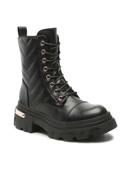 DeeZee Trzewiki WS9186-02 Czarny. Czarne botki DeeZee, bez wzorów, ze skóry, bez obcasa, na płaskiej podeszwie, bez zapięcia. Za 159,99 zł.