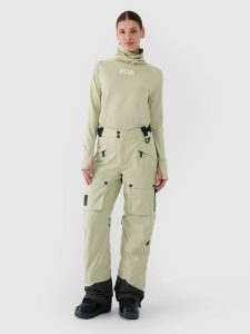 4F Spodnie snowboardowe membrana 10000 damskie - oliwkowe/khaki XL. Brązowe spodnie sportowe 4f, na zimę, m, bez wzorów, z dzianiny, narciarskie. W wyprzedaży za 199,99 zł.
