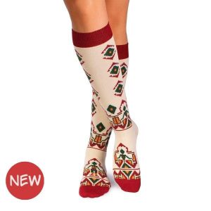 Damskie bawełniane skarpetki 3/4 z tradycyjnymi motywami w kolorze ecru. Białe skarpetki OEM, bez wzorów, z bawełny. W wyprzedaży za 45,15 zł.