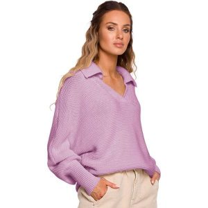 Sweter w Szpic z Kołnierzykiem - Lila. Brązowe swetry klasyczne MOE, l, z materiału, bez kołnierzyka. Za 228,90 zł.