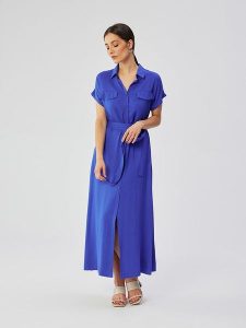 Stylove Sukienka w kolorze niebieskim rozmiar: XL. Niebieskie sukienki Stylove, na co dzień, xl, bez wzorów, z tkaniny, bez kołnierzyka, bez ramiączek, maxi, proste. Za 353,95 zł.