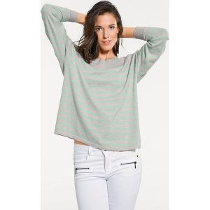 Sweter w kolorze szaro-miętowym. Niebieskie swetry oversize marki Ashley Brooke by Heine, w paski. W wyprzedaży za 186,95 zł.