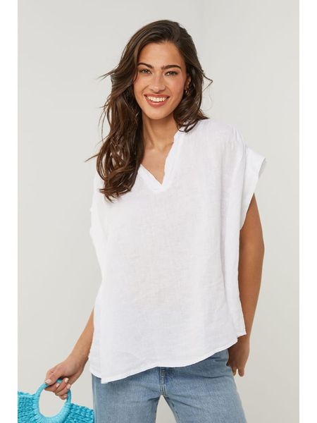 Le Monde du Lin Lniana koszulka w kolorze białym rozmiar: 40/42. Białe bluzki Le Monde du Lin, bez wzorów, ze lnu, klasyczne, bez kołnierzyka, bez ramiączek. Za 105,38 zł.