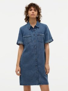 Vero Moda Sukienka jeansowa Jennie 10309665 Niebieski Regular Fit. Niebieskie kombinezony Vero Moda, m, bez wzorów, z bawełny, bez kołnierzyka, bez ramiączek. Za 109,99 zł.