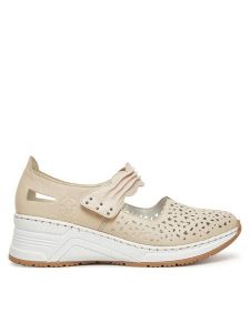 Rieker Półbuty CEO-N4382-60 Beżowy. Brązowe czółenka Rieker, bez wzorów, ze skóry, bez obcasa, na koturnie, bez zapięcia. Za 329,99 zł.